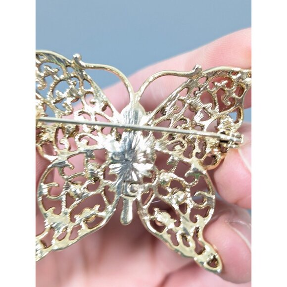 Liz Claiborne Butterfly Brooch Red AB Crystal Filigree Large - Picture 6 of 8